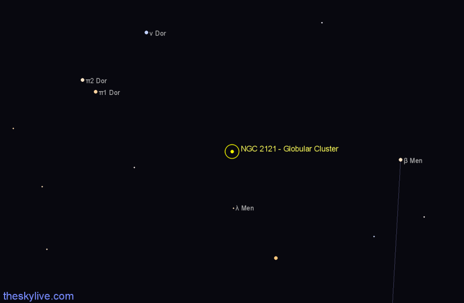 Finder chart NGC 2121 - Globular Cluster in Mensa star