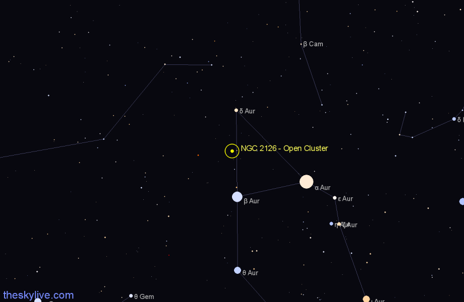 Finder chart NGC 2126 - Open Cluster in Auriga star