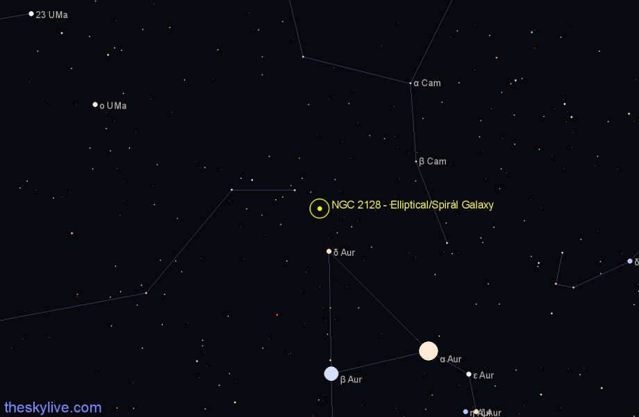 Finder chart NGC 2128 - Elliptical/Spiral Galaxy in Camelopardalis star