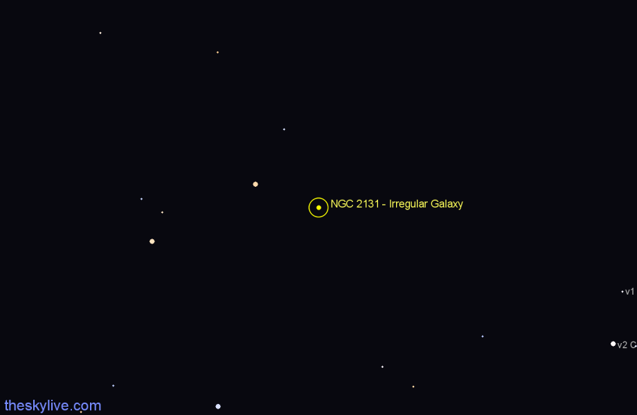 Finder chart NGC 2131 - Irregular Galaxy in Lepus star