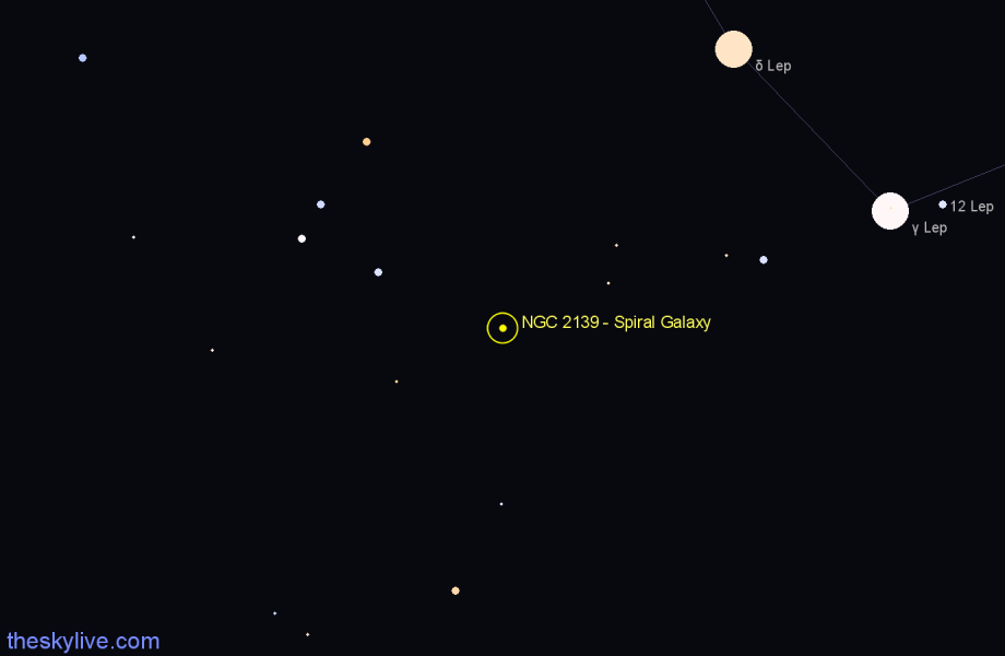 Finder chart NGC 2139 - Spiral Galaxy in Lepus star