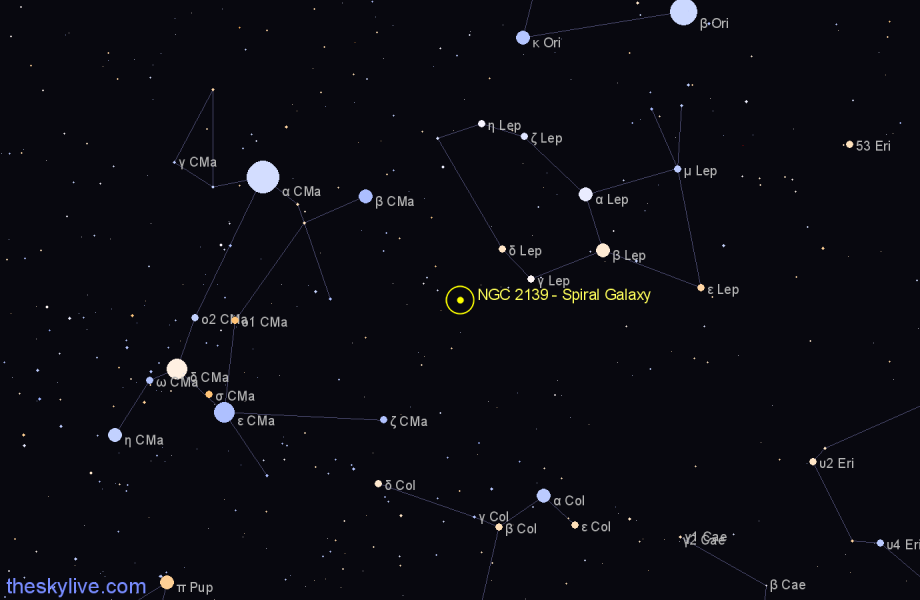 Finder chart NGC 2139 - Spiral Galaxy in Lepus star