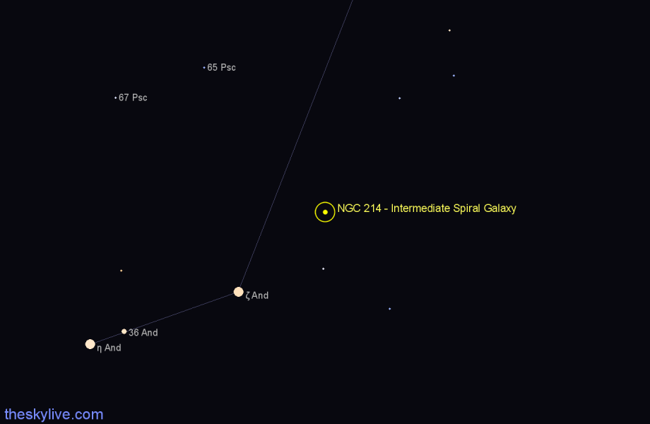 Finder chart NGC 214 - Intermediate Spiral Galaxy in Andromeda star