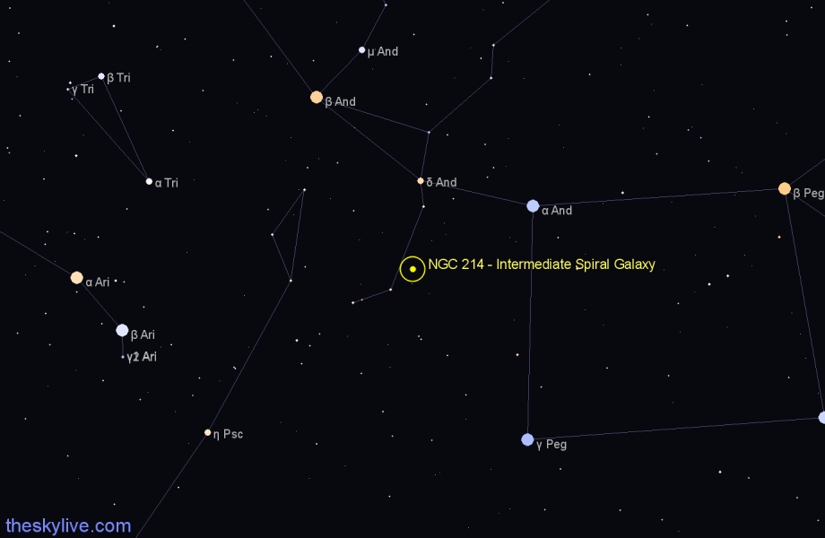 Finder chart NGC 214 - Intermediate Spiral Galaxy in Andromeda star