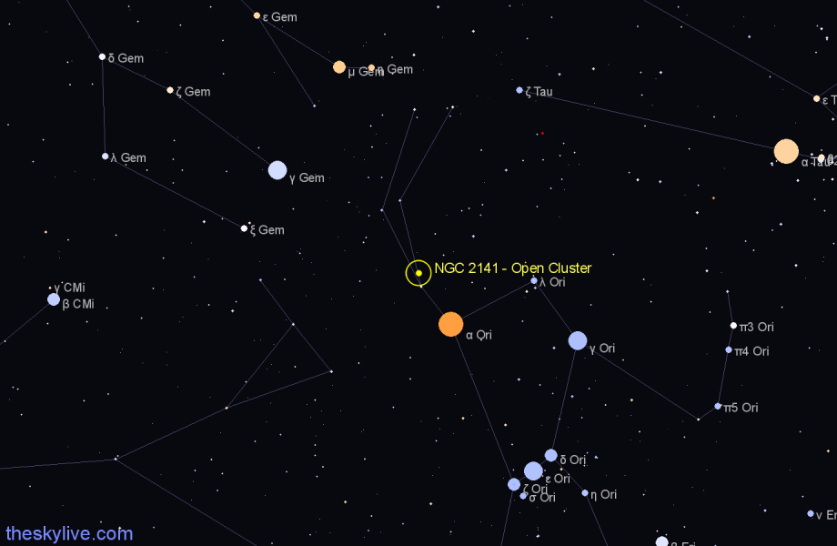 Finder chart NGC 2141 - Open Cluster in Orion star