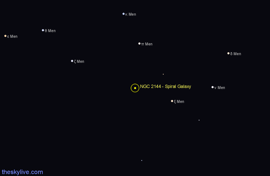 Finder chart NGC 2144 - Spiral Galaxy in Mensa star