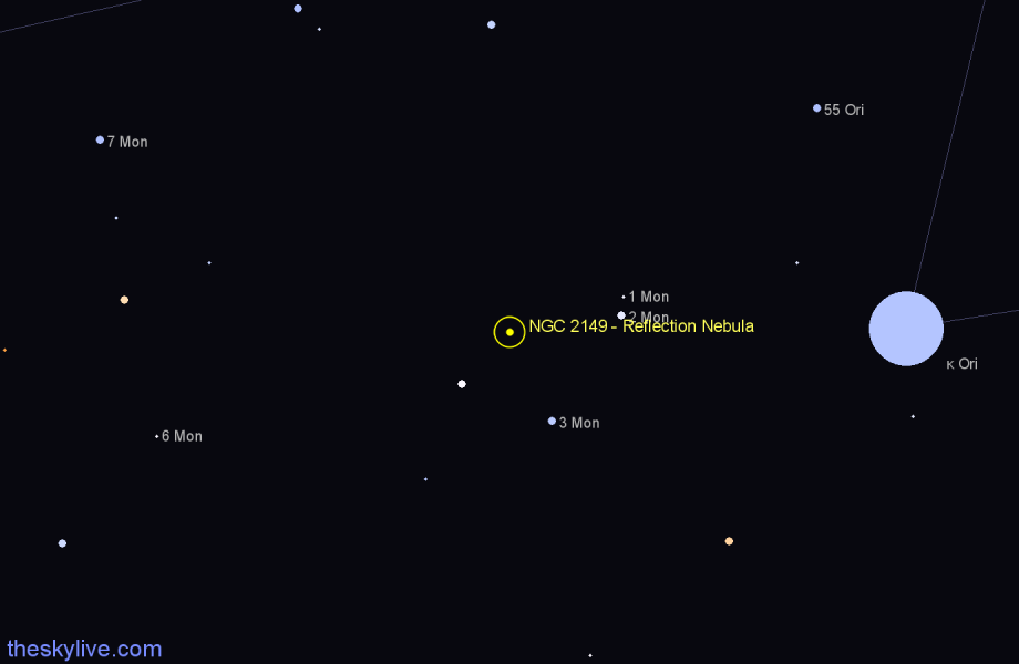 Finder chart NGC 2149 - Reflection Nebula in Monoceros star