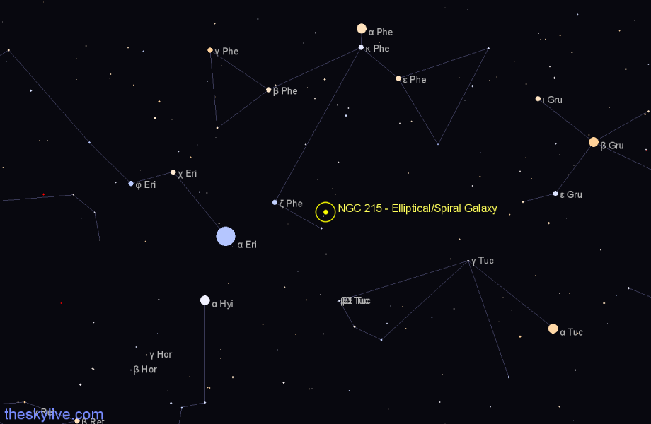 Finder chart NGC 215 - Elliptical/Spiral Galaxy in Phoenix star