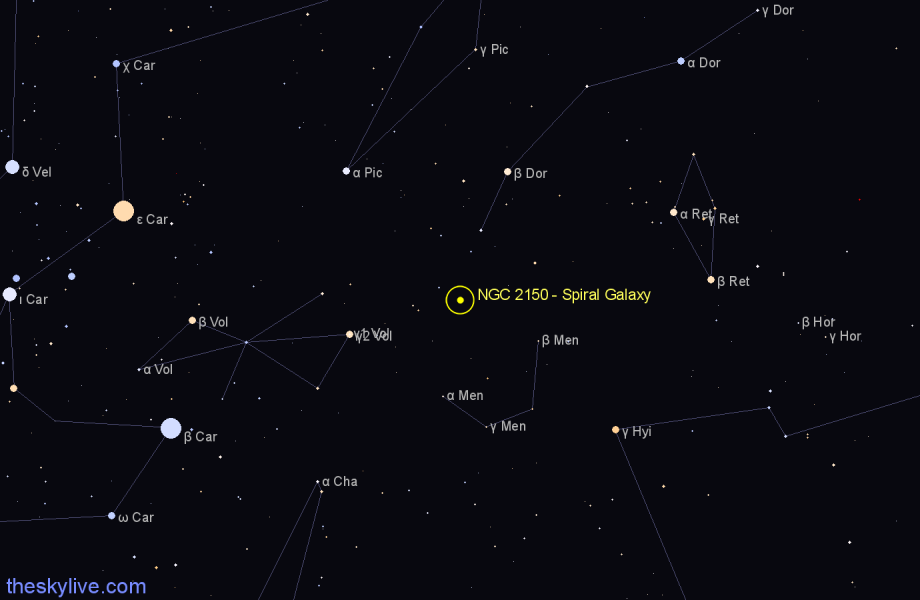 Finder chart NGC 2150 - Spiral Galaxy in Dorado star