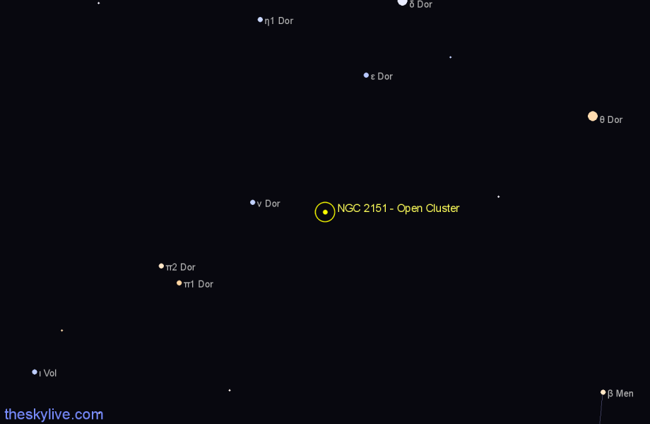 Finder chart NGC 2151 - Open Cluster in Dorado star