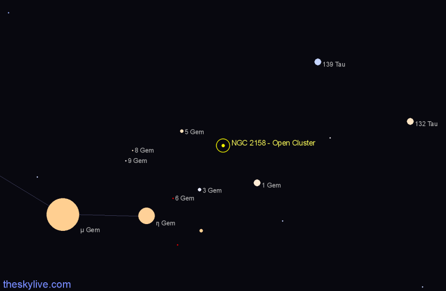 Finder chart NGC 2158 - Open Cluster in Gemini star