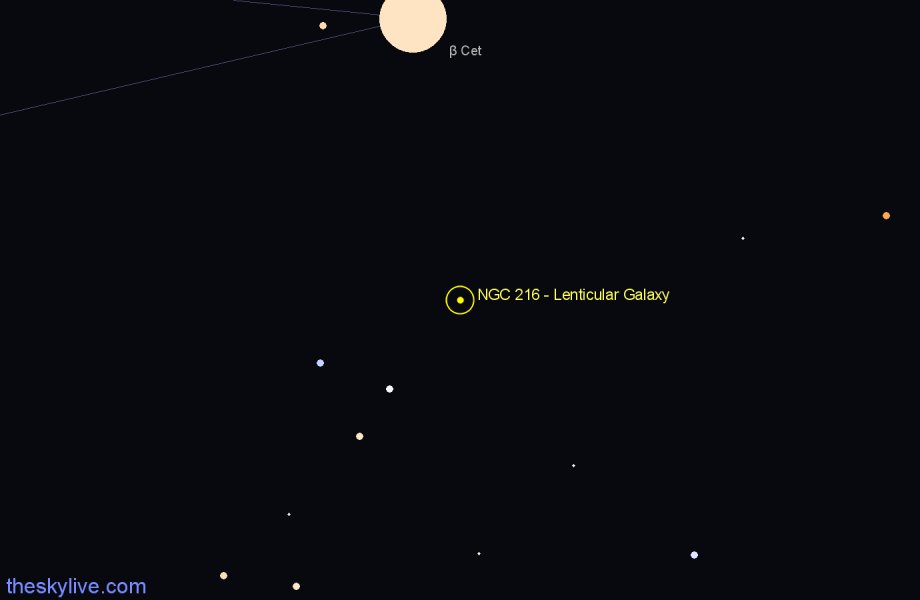 Finder chart NGC 216 - Lenticular Galaxy in Cetus star