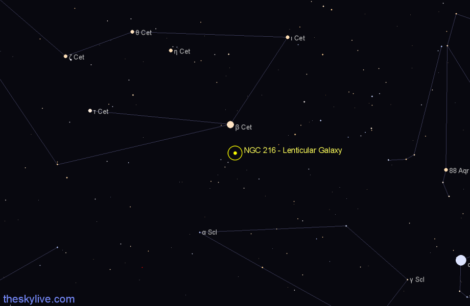 Finder chart NGC 216 - Lenticular Galaxy in Cetus star