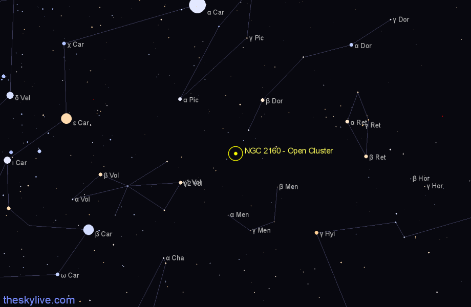 Finder chart NGC 2160 - Open Cluster in Dorado star