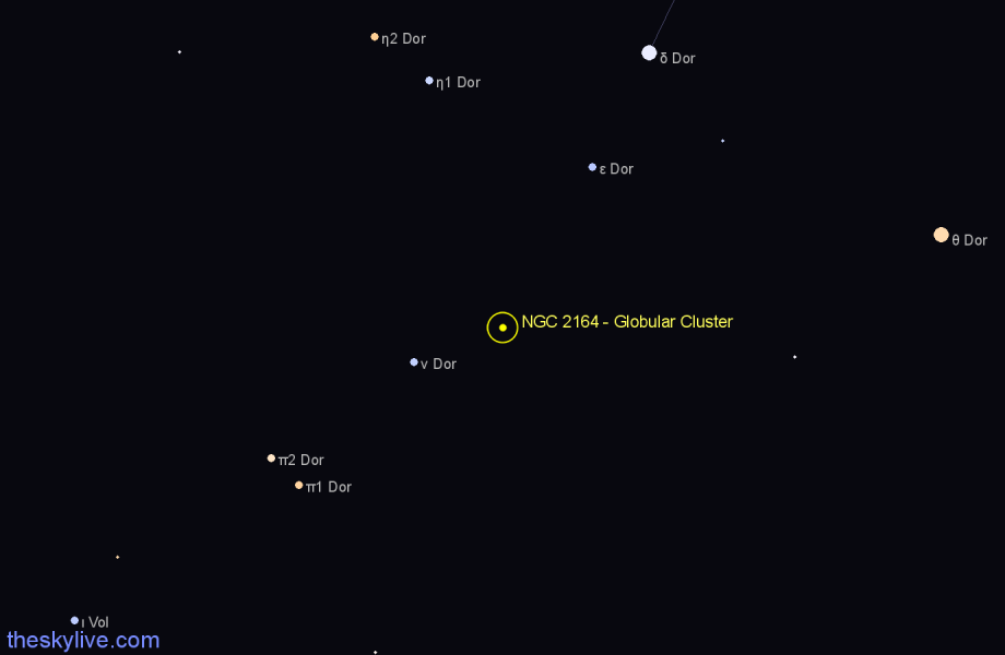 Finder chart NGC 2164 - Globular Cluster in Dorado star