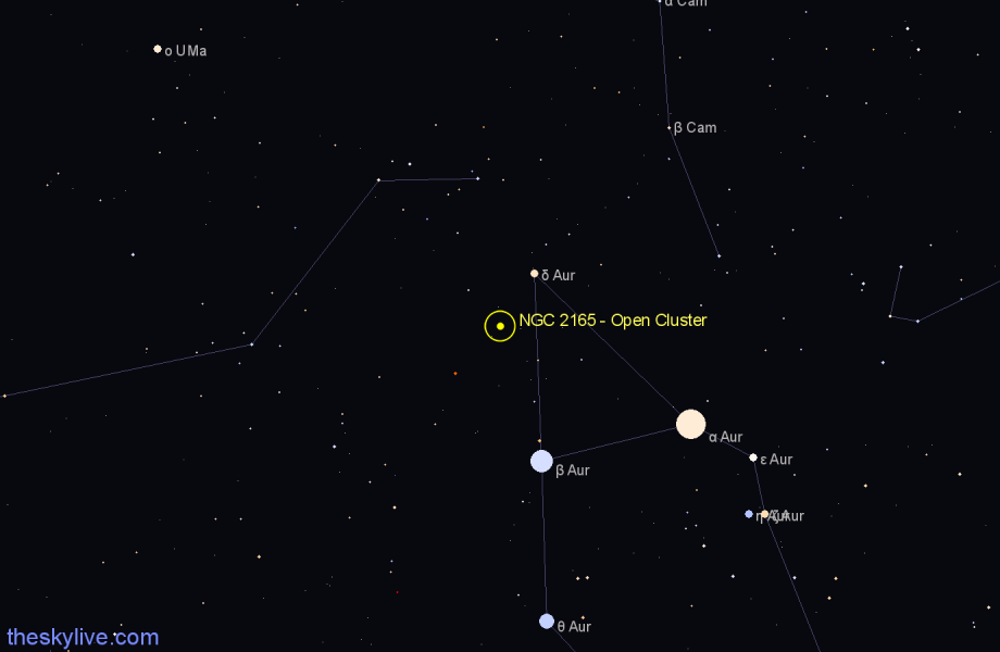 Finder chart NGC 2165 - Open Cluster in Auriga star