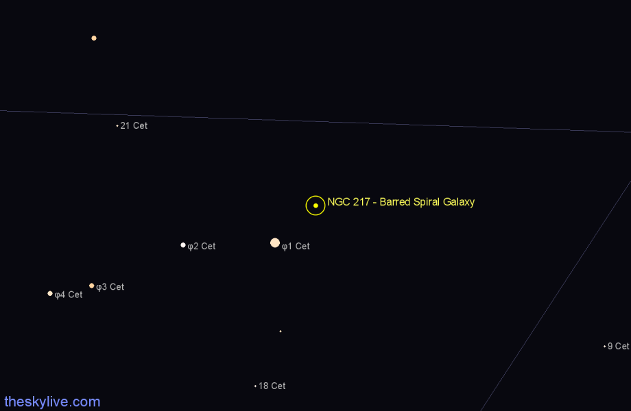 Finder chart NGC 217 - Barred Spiral Galaxy in Cetus star