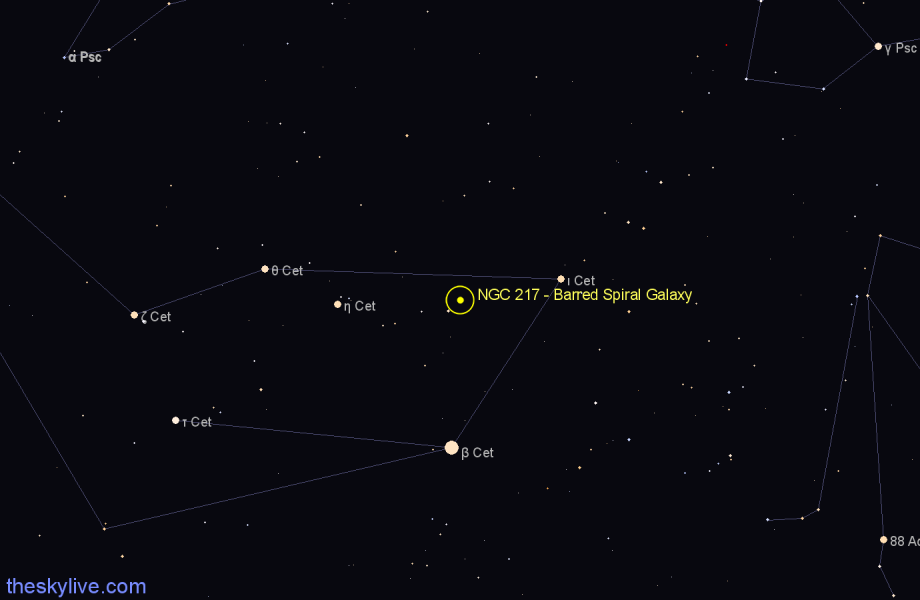 Finder chart NGC 217 - Barred Spiral Galaxy in Cetus star