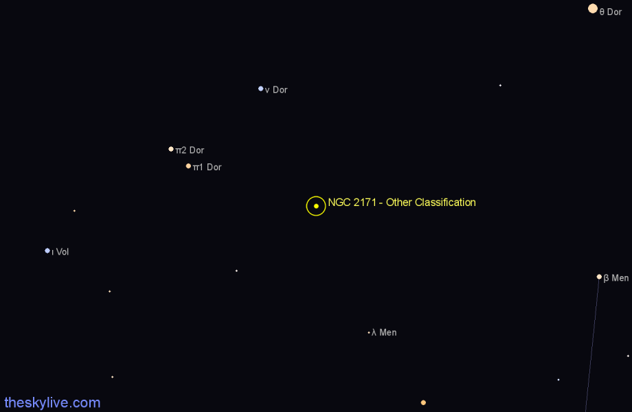 Finder chart NGC 2171 - Other Classification in Mensa star