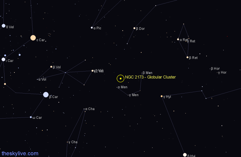 Finder chart NGC 2173 - Globular Cluster in Mensa star