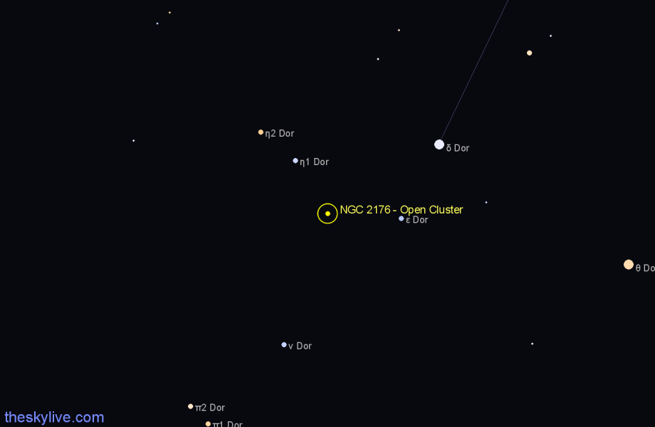 Finder chart NGC 2176 - Open Cluster in Dorado star