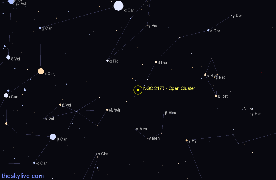Finder chart NGC 2177 - Open Cluster in Dorado star
