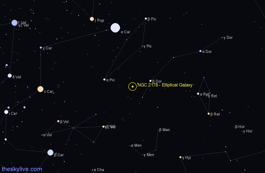 Finder chart NGC 2178 - Elliptical Galaxy in Pictor star