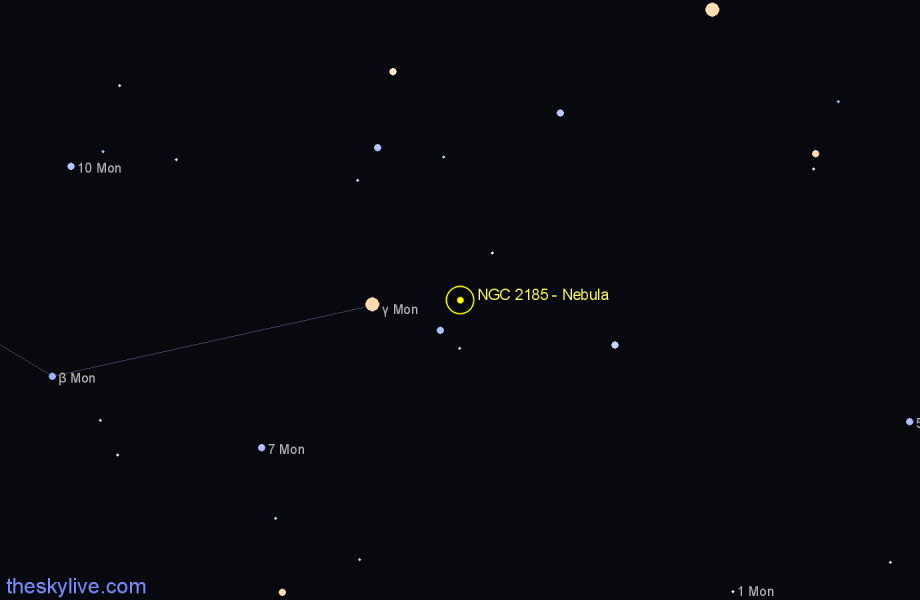 Finder chart NGC 2185 - Nebula in Monoceros star