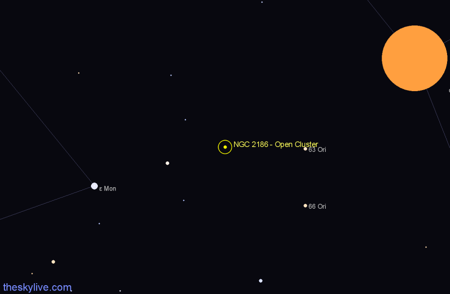 Finder chart NGC 2186 - Open Cluster in Orion star