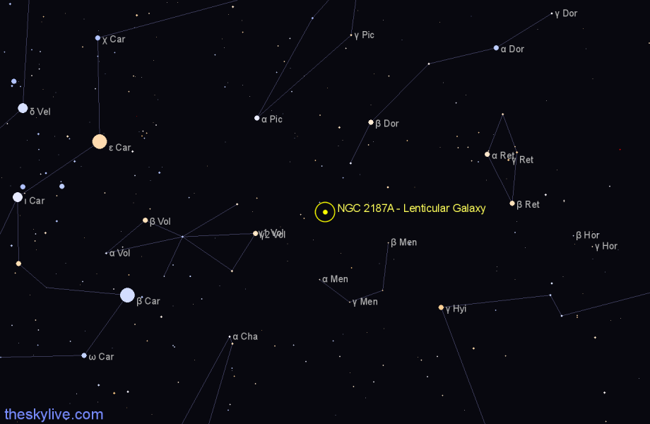 Finder chart NGC 2187A - Lenticular Galaxy in Dorado star