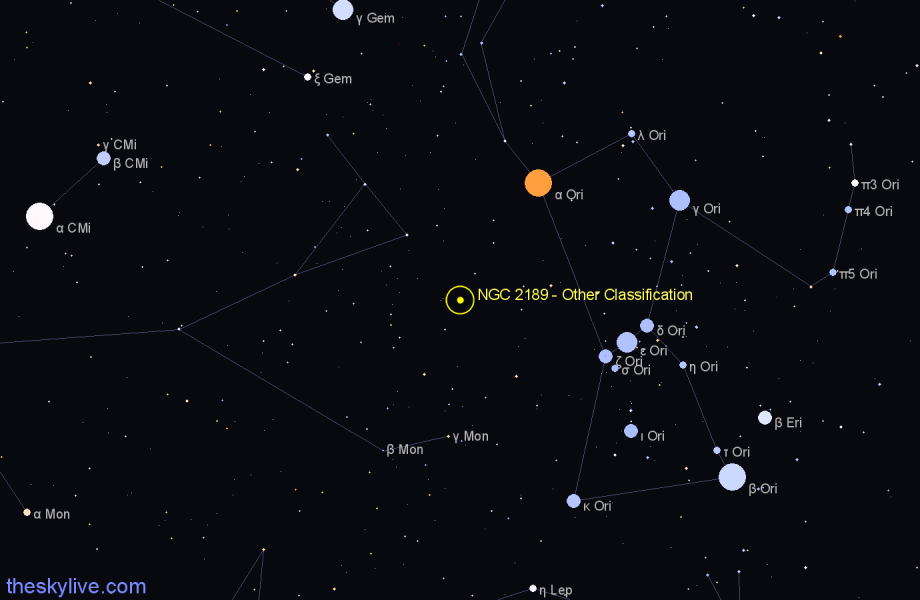 Finder chart NGC 2189 - Other Classification in Orion star