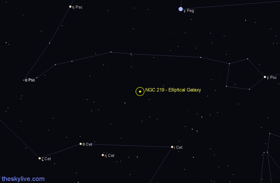 Finder chart NGC 219 - Elliptical Galaxy in Cetus star