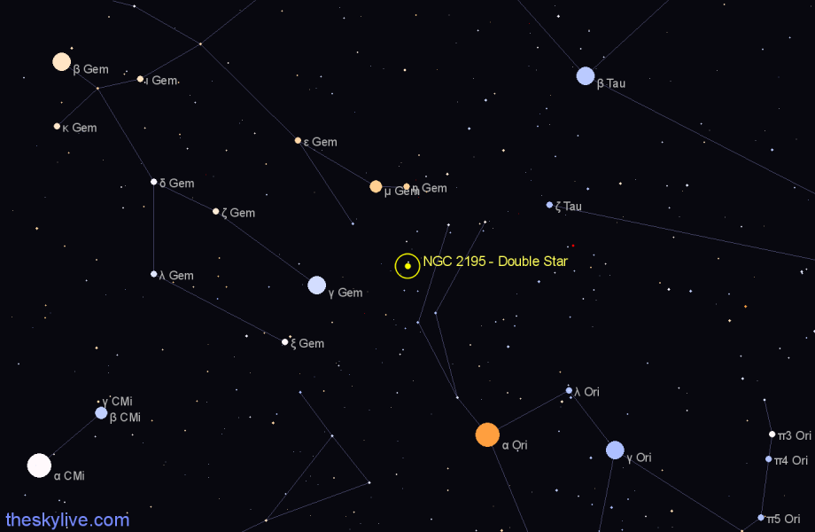Finder chart NGC 2195 - Double Star in Orion star