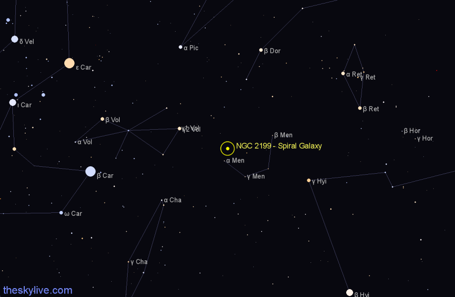 Finder chart NGC 2199 - Spiral Galaxy in Mensa star