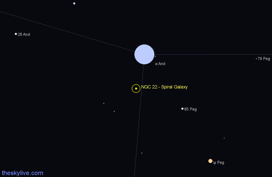 Finder chart NGC 22 - Spiral Galaxy in Andromeda star