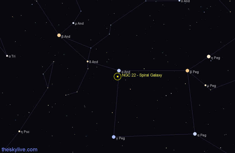 Finder chart NGC 22 - Spiral Galaxy in Andromeda star