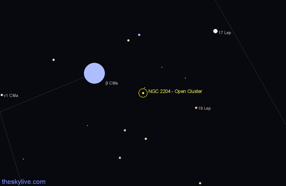 Finder chart NGC 2204 - Open Cluster in Canis Major star