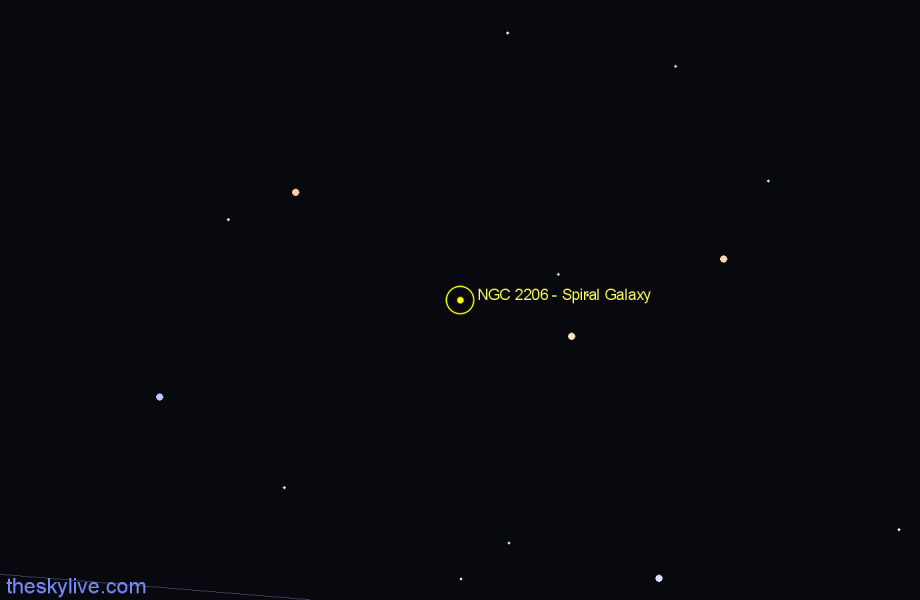 Finder chart NGC 2206 - Spiral Galaxy in Canis Major star