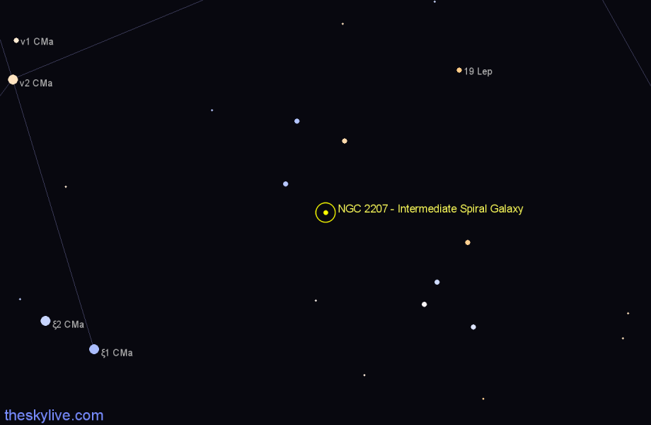 Finder chart NGC 2207 - Intermediate Spiral Galaxy in Canis Major star