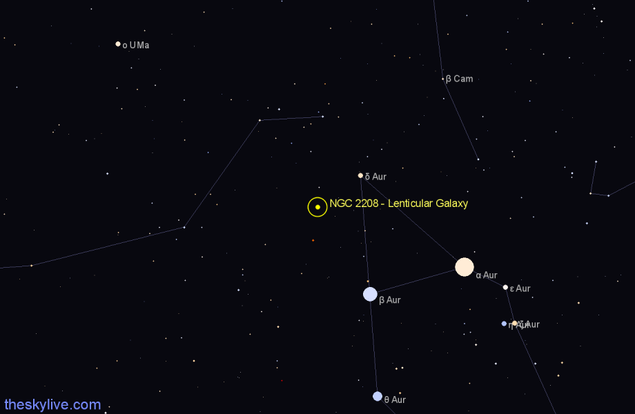 Finder chart NGC 2208 - Lenticular Galaxy in Auriga star