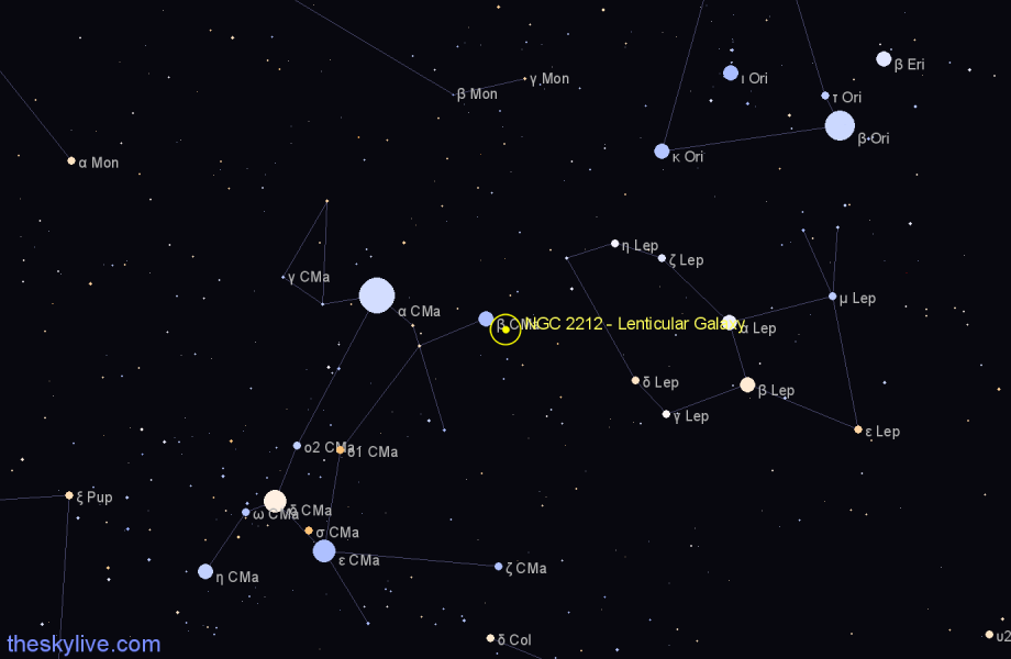 Finder chart NGC 2212 - Lenticular Galaxy in Canis Major star