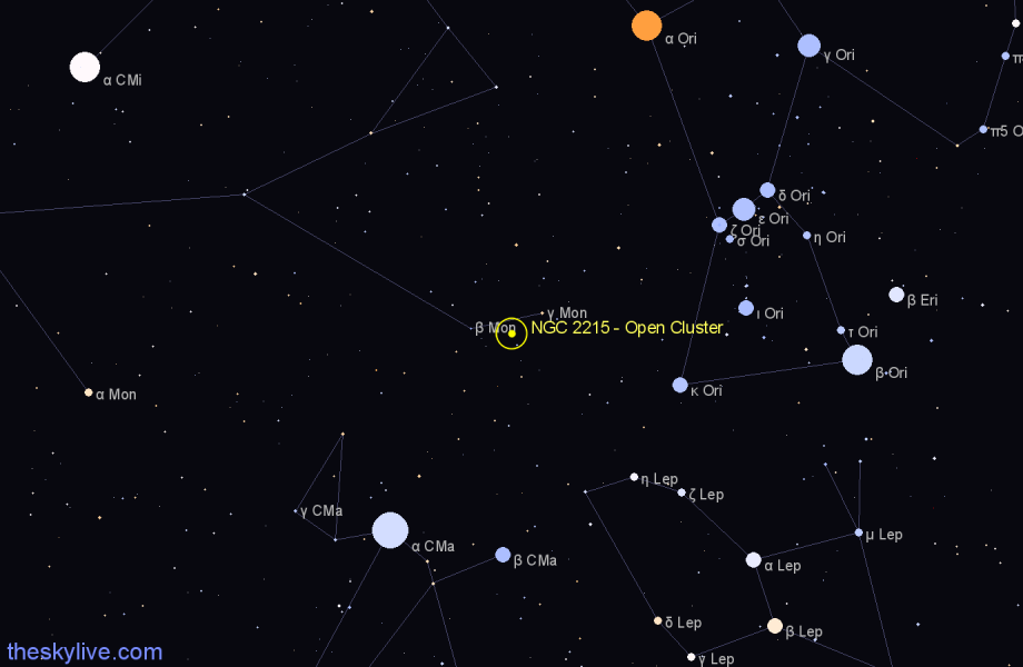 Finder chart NGC 2215 - Open Cluster in Monoceros star