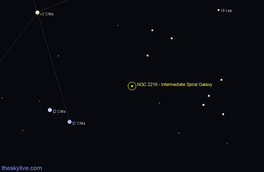 Finder chart NGC 2216 - Intermediate Spiral Galaxy in Canis Major star