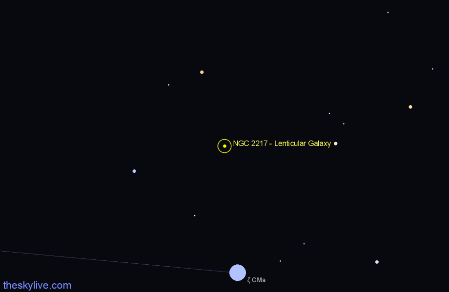 Finder chart NGC 2217 - Lenticular Galaxy in Canis Major star