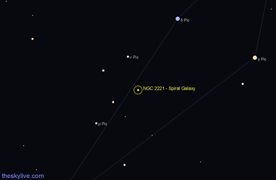 Finder chart NGC 2221 - Spiral Galaxy in Pictor star