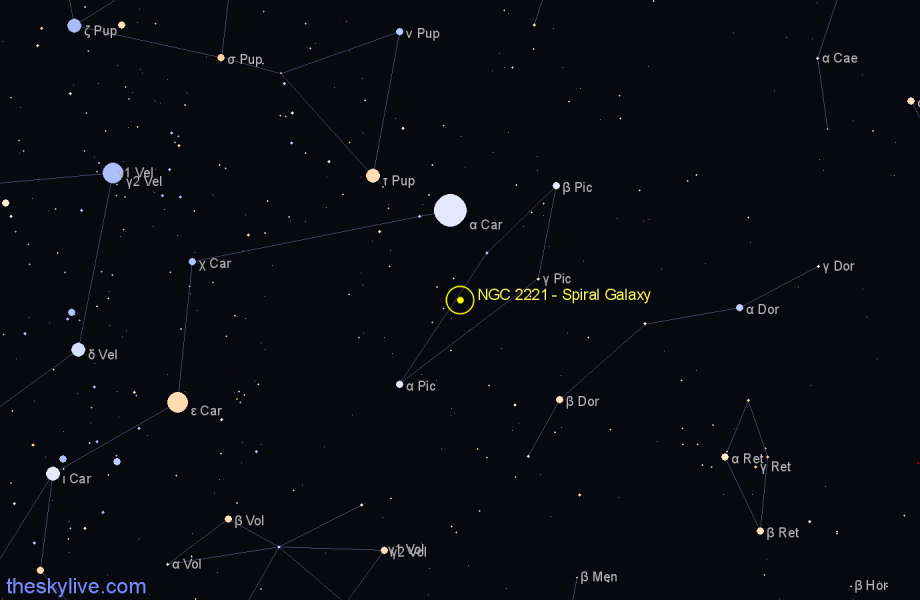 Finder chart NGC 2221 - Spiral Galaxy in Pictor star