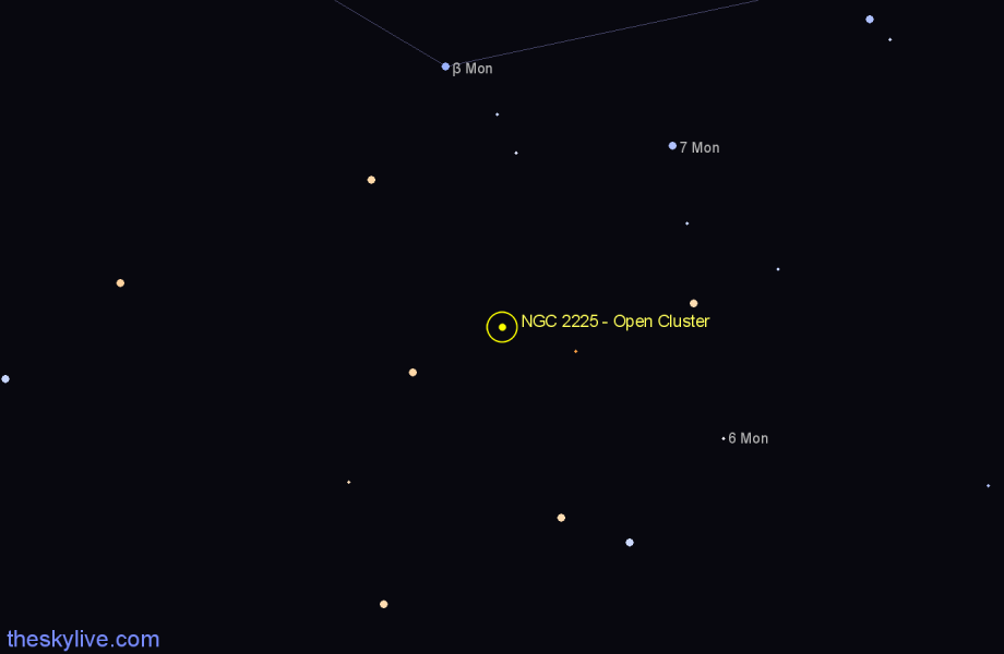 Finder chart NGC 2225 - Open Cluster in Monoceros star
