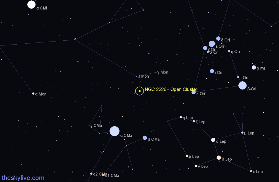 Finder chart NGC 2226 - Open Cluster in Monoceros star