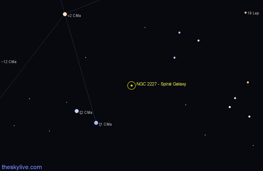 Finder chart NGC 2227 - Spiral Galaxy in Canis Major star