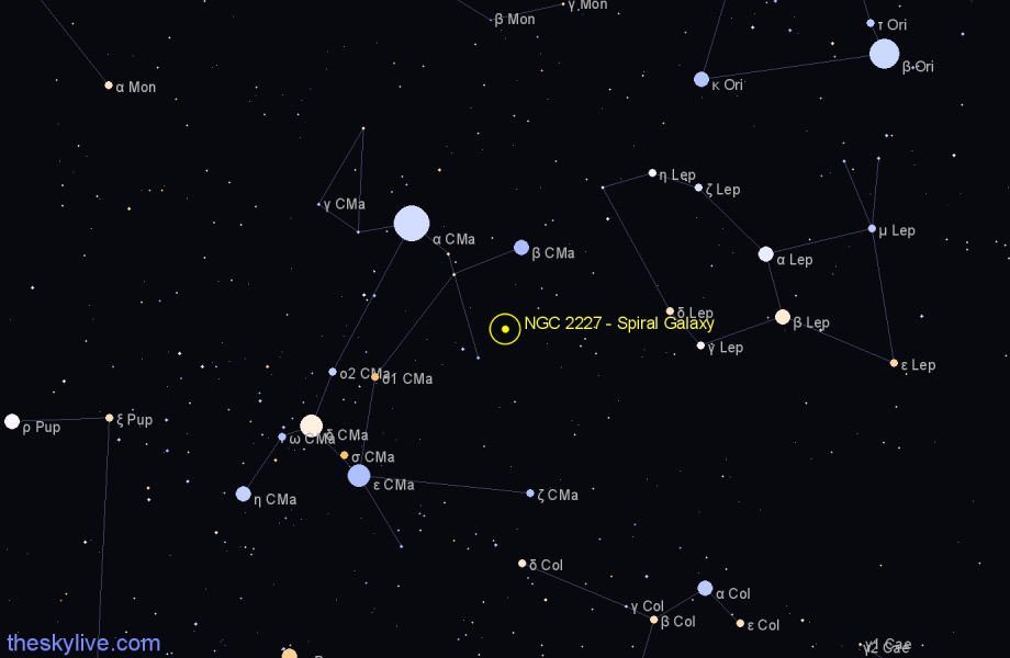 Finder chart NGC 2227 - Spiral Galaxy in Canis Major star